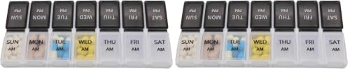 Image of 7 Day Weekly Pill AM PM Organizer, ShysTech Large Pill Case Pill Box for Pills /Vitamin /Supplements /Medication (Separable, Small Black /White) (Pack of 2)