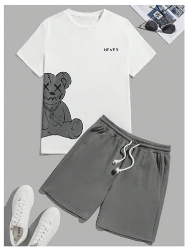 GORGLITTER Men's Letter Graphic Print T Shirts Short Sleeve Top & Shorts Casual Two Piece Sets3