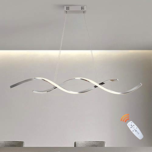 Suspension LED Lustre De Salle À Manger Moderne Lampe Suspendue Ondulée En Aluminium Réglable En Hauteur Dimmable Avec Télécommande Lampe Salon Lampe De Chambre Suspension Décorative,Argent,110cm Cover