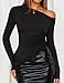 ZESICA Women's Off The Shoulder Tops 2026 Long Sleeve Y2K Asymmetrical Ruched Fitted Shirts Fall Trendy Going Out Top,Black,Small