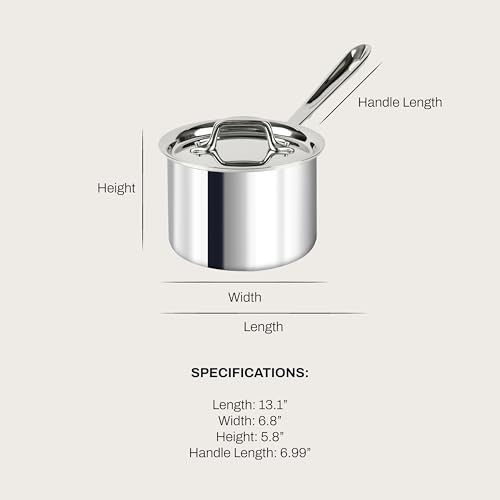 All-Clad 4202 Stainless Steel Stielkasserolle mit Deckel 15,2 cm, 1,9 L, induktionsgeeignet, Edelstahl