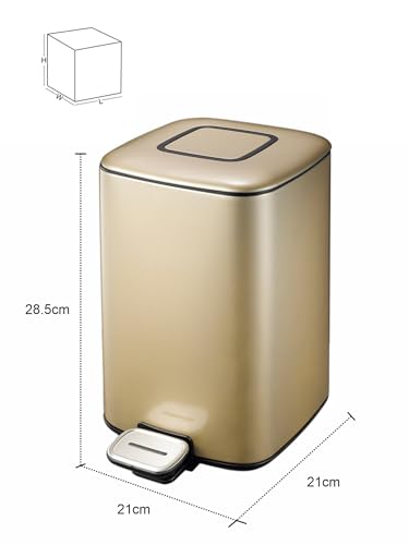 Image of Obsessions EKO Soft-Close Bathroom Trash Can - 6L Stainless Steel Pedal Bin with Lid & Liner, Elegant Champagne Gold Waste Basket for Home & Kitchen