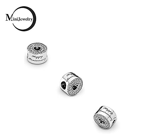 Happy Anniversary Love Heart Charm fits Pandora Moments Bracelets Women Wife Celebration Bead3