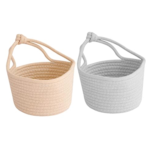 POPETPOP Cesto Portaoggetti Intrecciato in Corda Di Cotone Contenitore Rotondo Grigio Per Articoli Vari Organizer Casa