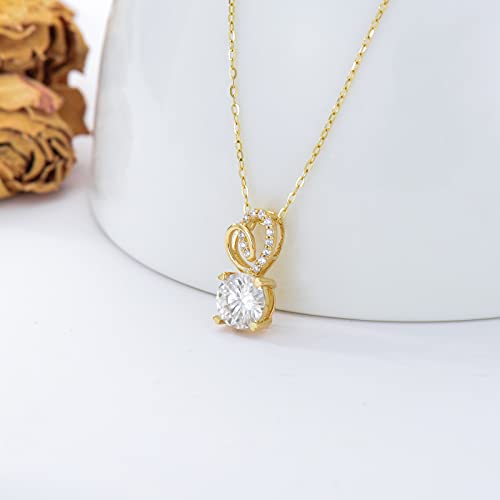 SISGEM 14K Real Gold 1 Carat Round-Cut Moissanite Necklace for Women,Yellow Gold Infinity/Heart Pendant Ribbon Necklaces Birthday Gifts for Wife Girlfriend 16''-18''3