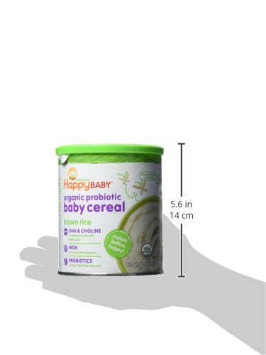 Happy Baby Organic Probiotic Baby Cereal with DHA & Choline, Brown Rice, 7-Ounce Canisters (Pack of 6)