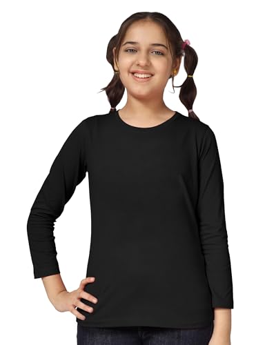 Image of KYDA KIDS Girl's 100% Cotton Antibacterial Full Sleeve Solid T-Shirt (Pack of 1)