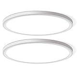 WKONCLDY Two Pack 4700lm LED Flush Mount Ceiling Light, Super Slim 16 inch 5000K LED Ceiling Light for Bedroom, Living Room, Dining Room (White)