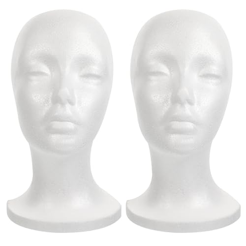 OFFSCH 2piezas Cabeza de Maniquí Femenina de Espuma Color Soporte para Pelucas y Gafas Modelo Duradero y Portátil para Estilismo y Exhibición