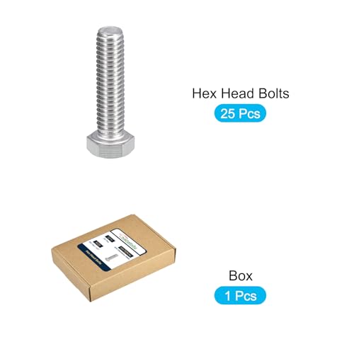 Image of METALLIXITY Hex Head Bolts (3 /8-16 x 1-1 /2 inch) 25Pcs, 304 Stainless Steel 18-8, Fully Threaded, External Hex Drive, Plain Finish, Hex Head Screw Bolt, Silver