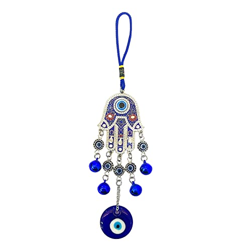 Image of AUGEN Evil Eye Wall Hanging Hamsa Design Blue Ornament for Home Office Shop Decor (11 Inches, 26)