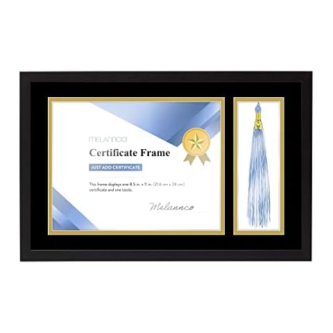 Melannco 18.8x12.1 Inch Black Wood Diploma Frame With Tassel Holder- Frame Displays One 8.5x11 Inch Certificate and One Tassel Cover