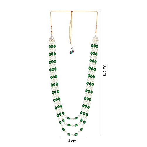 Image of I Jewels 3 Layered Traditional Gold Plated Dulha Green Moti Mala with Beaded Maharaja Haar /Groom Necklace For Men(MLP46)