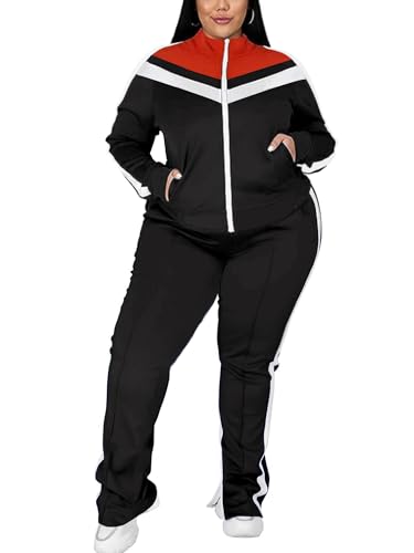 UOUA Women's Plus Size Jogging Suit 2 Piece Sweatsuit Long Sleeve Jacket & Pants Two Piece Track Set Outfit