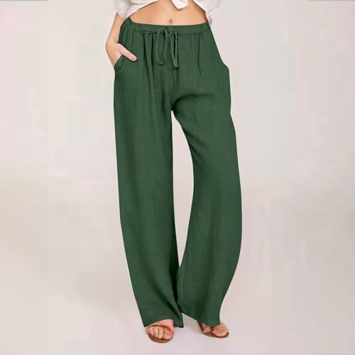 Wide Leg Linen Pants for Women Summer Casual Palazzo Pants Drawstring Lightweight Flowy Boho Beach Pants with Pockets2