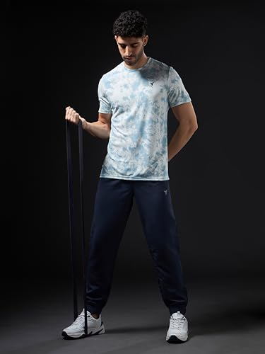 Image of TECHNOSPORT Men's 100% Polyester Regular Fit Half Sleeve Printed Crew Neck T-Shirt with Techno Dry, Anti Microbial Properties for Gym, Workout and Regular Use