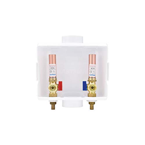 Image of Eastman 1 /2 Inch Crimp PEX Connection, White Center Drain Washing Machine Outlet Box with Hammer Arrestors, 60247