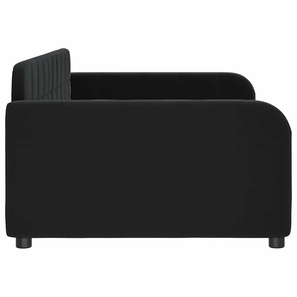 Sofa z funkcją spania czarna aksamit 90x200 cm rozkładana kanapa z materacem nowoczesna tapicerowana podwójne zastosowanie do salonu i sypialni metalowa rama i drewno gościnna dzienna z pojemnikiem
