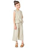 [ever closet] セットアップ 女の子 ノースリーブ トップス パンツ 上下セット キッズ 通園 通学 春夏服 100 チェックオリーブ