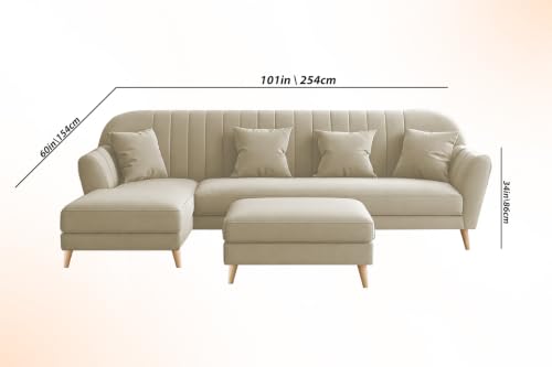 Image of Atticus LHS 6 Seater L Shape Sofa Set with Ottoman Living Room (Cream Colour Fabric) Premium Fabric Sofa Set for Living Room