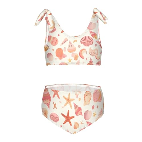 Seashells Different Shapes and Starfish Girl Two Piece Kids Bikini Set Quick-Dry Swimsuit Swimwear Adjustable Strap