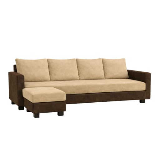 Image of SOCOZI Braven 5 Seater L Shape Sofa Set with Movable Ottoman | Flexible Layout | Soft Velvet Suede Fabric | Modern Design | Plush Comfort Cushions for Living Room (Dark Brown-Beige)