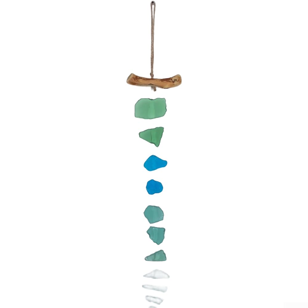 Scacciapensieri in vetro marino, realizzato a mano, in stile bohémien, decorazione rilassante melodico per giardino, patio, spiaggia, casa, 40 cm (A+B+C+D)