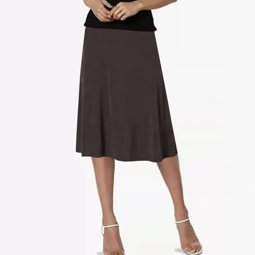 Women's Stretchy Flared Skirts Basic Versatile High Waisted Casual Midi Skater Skirt Casual Dressy Solid Skirts3