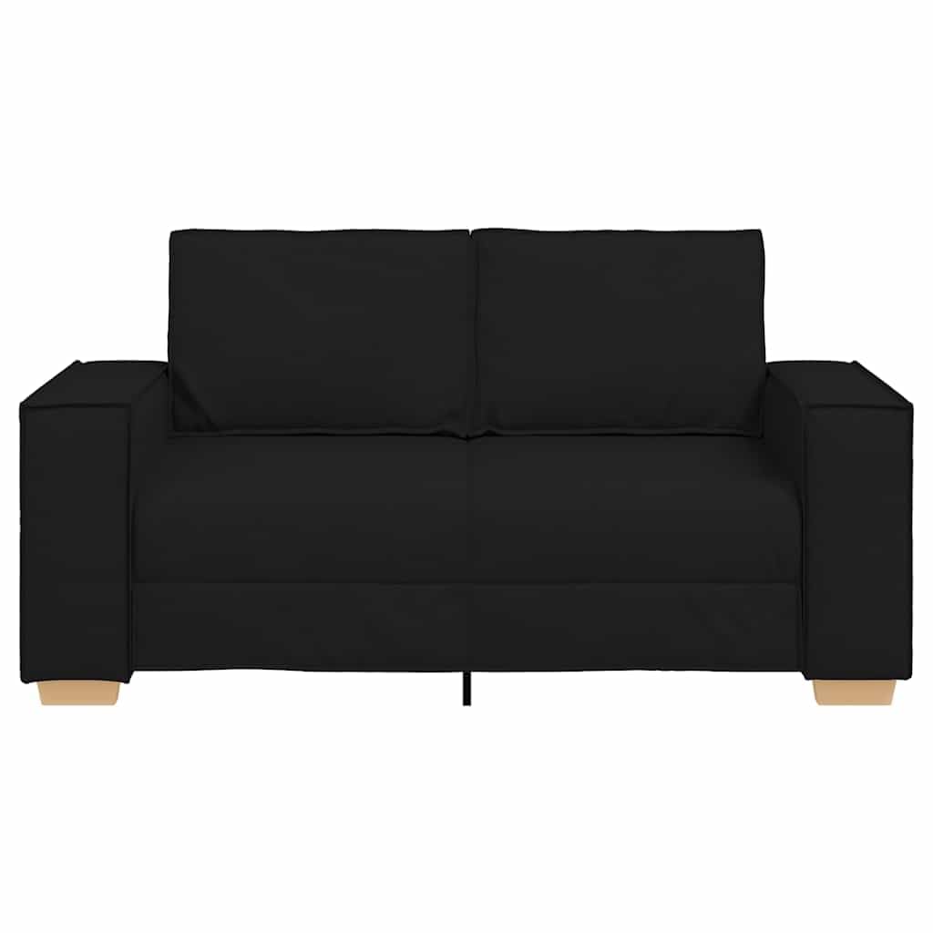 Sofa 2-osobowa, czarna, 120 cm, materiał do salonu z szerokimi podłokietnikami, stabilna rama drewniana, przytulny mebel do małych pomieszczeń