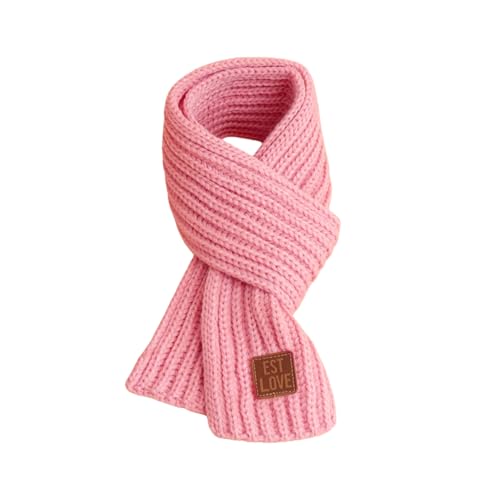 Toumett Kids Scarf Kids Autumn Winter Knit Scarves Boys Girls Scarf Soft Knitted Neck Warmer Kids Scarf Black/White/Pink Solid Scarf (Pink)
