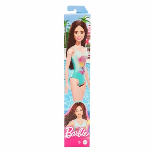Muñeca Barbie de Playa con Traje Azul y Cabello Negro miniatura 3