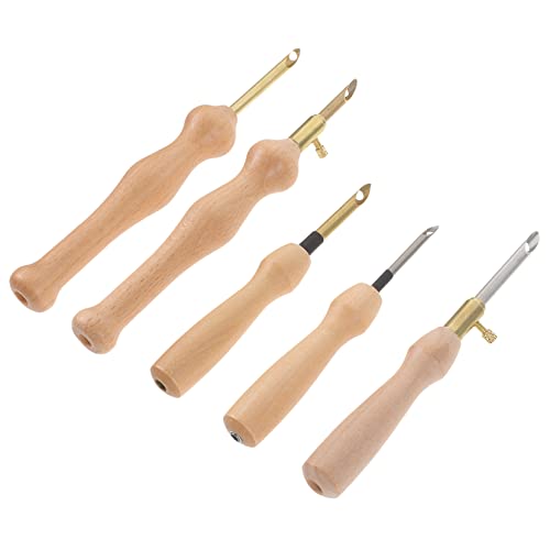 Veemoon Ergonomic Wooden Handle Punch Needles 5pcs Set for Craftwork Embroidery Fun