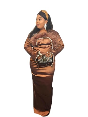 Très belle robe longue Ella's Dress en bronze drapée de strass raffinés taille 44/46