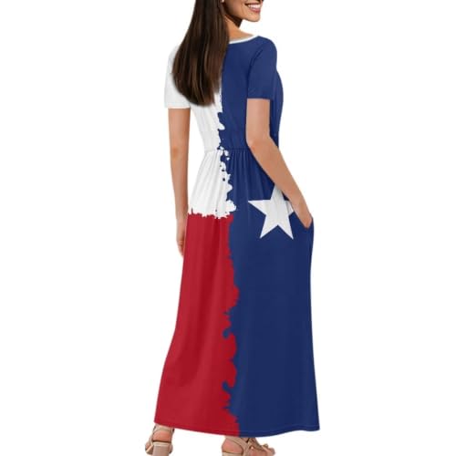 Image of Women's Fall Summer Short Sleeve Ankle Length V-Neck Party Dress with Pockets Size S-3XL