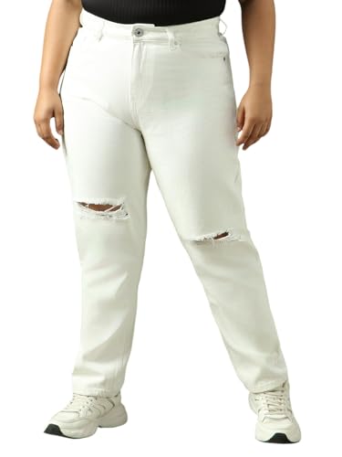 Image of High Star Women Cotton Washed Mom Fit Casual High-Rise Jeans