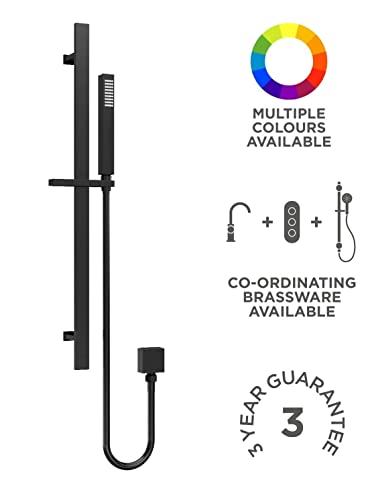 nuie A4167 Shower Modern Bathroom Square Slide Rail Kit with Outlet Elbow, Flex Hose and Single Function Handset, 685mm, Matt Black - Image 4