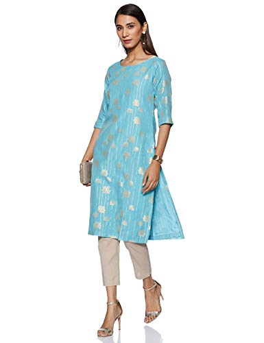 Image of BIBA Women Light Poly Metallic Cotton Straight Yarndyed Kurta