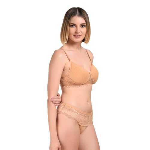 Image of UNITRUST Women's Padded Bra & Panty Set - Soft Stretchable Fabric with Lace Design | Stylish & Comfortable Lingerie