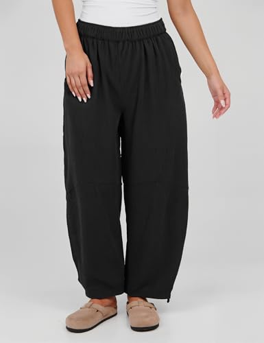 Athlisan Womens Corduroy Pants Wide Leg Cropped Barrel Baggy Elastic Waist Trousers with Pockets2