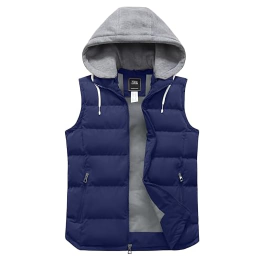 ZSHOW Chalecos de Algodón Invierno Chalecos Cálido Antiviento para Exteriores Chaleco de Pluma Portátil Abrigo sin Manga Cremallera Hombre Azul Oscuro XL