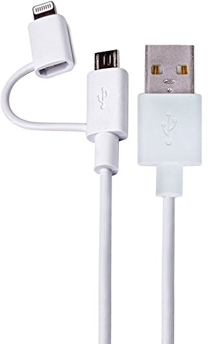 DCU Tecnologic | Cable Cargador | Cable Lightning + Micro USB a USB 2.0 | Cargador Lightning y Micro USB | Compatible con iPhone | Longitud: 1M | Blanco