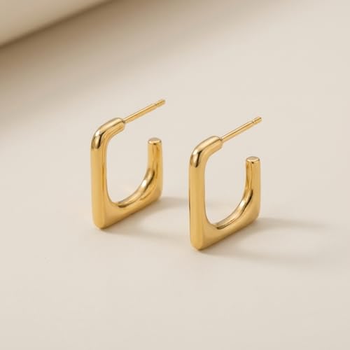 Image of Aura Jewels Minimalist Square Gold Hoop Earrings | 18K Gold Plated Stainless Steel, Anti-Tarnish, Hypoallergenic, Everyday Lightweight Jewelry for Women