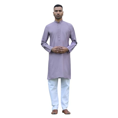 Image of KRAFT INDIA Men's Cotton Solid Kurta With Drawstring Pyjama Set