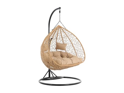 Vente-unique - Fauteuil Suspendu 2 Places en résine tressée - Naturel Clair avec Coussins Beiges - CAYAMBE de MYLIA