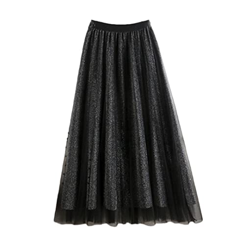 Jupe d'été plissée noire en tulle à paillettes et perles pour femme taille unique