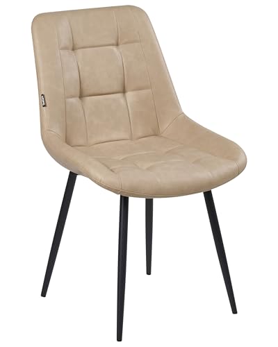 Beliani Lot de 2 Chaises de Salle à Manger Moderne en Cuir PU Pieds en Fer Noir Thermolaqué Beige...