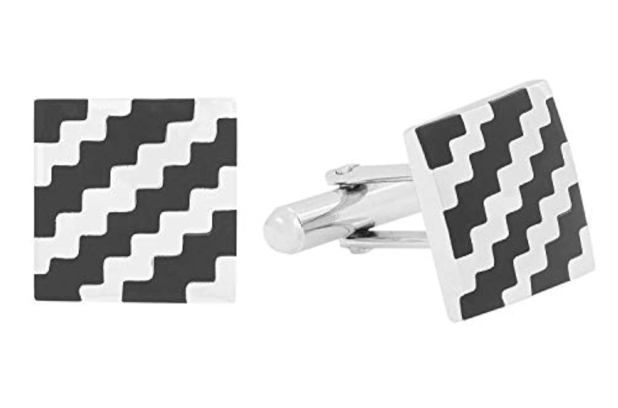 Men's Square Black Checks Rhodium Cufflinks, Gift Box Included
