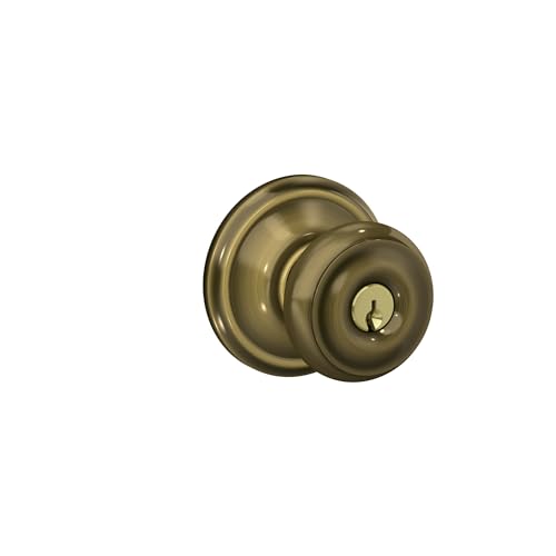Image of SCHLAGE F51A GEO 609 Georgian Knob Keyed Entry Lock, Antique Brass