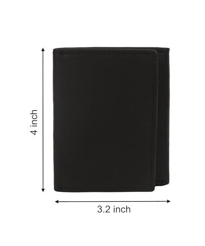 Leatherboss Leather Boys Slim Compact Flap Id and Coin Pocket Trifold Wallet for men women, Black2
