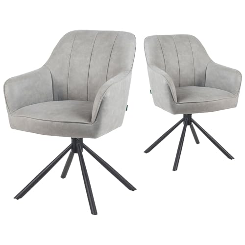 DUBI Möbel Esszimmerstühle 2er Set 360° drehbar mit Taschenfederkern, hoher Sitzkomfort, bis 150 kg belastbar, Lederoptik Hellgrau, Robustes Metall-Kreuzgestell, modernes Design, Modell Mika-Piet DUBI Möbel Esszimmerstühle 2er Set 360° drehbar mit Taschenfederkern, hoher Sitzkomfort, bis 150 kg belastbar, Lederoptik Hellgrau, Robustes Metall-Kreuzgestell, modernes Design, Modell Mika-Piet